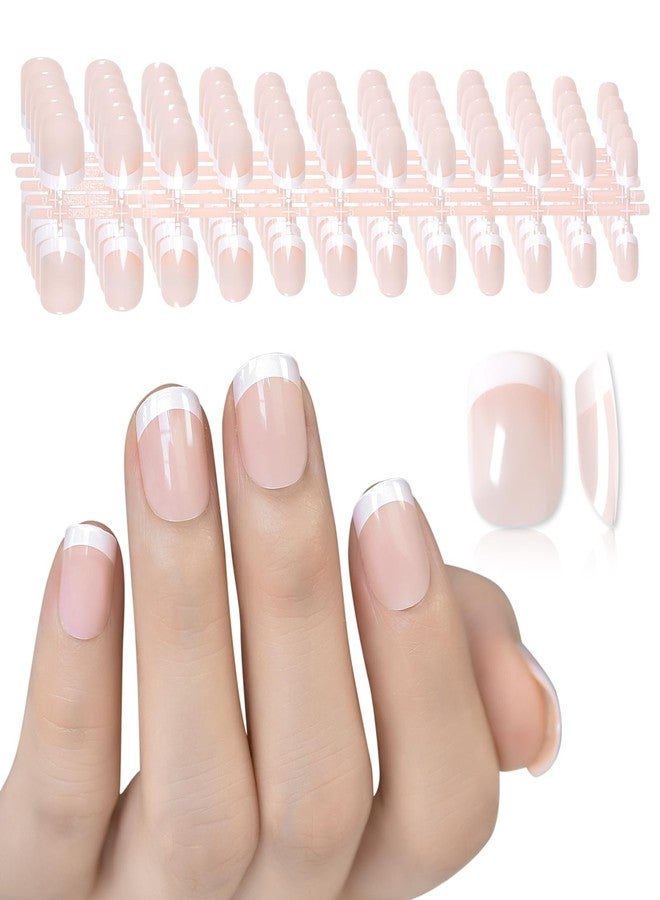 EchiQ Natural French Tip Press on Nails Short 5 Pack, 5 Set 120Pcs Salon-Like Acrylic Fake Nails with Classoc White French Designs, Glossy & Natural Jelly Glue on Nails - Image 2